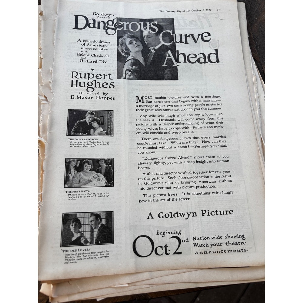 1921 Dangerous Curve Ahead Goldwyn Movie Ad Nettleton Shoes Digest Page B&W